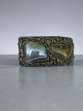 Vintage Artisan Brutalist Brass Cuff Bracelet Sculptural Abstract Jewelry